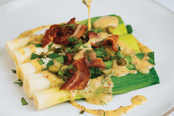 Leeks and Bacon with a Mustard Vinaigrette