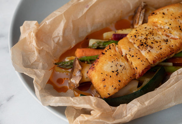 Halibut en Papillote with Calabrian Chili Olive Oil