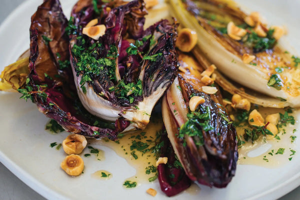 Caramelized Chicories with Thyme, Rosemary and Red Wine-Honey Vinaigrette