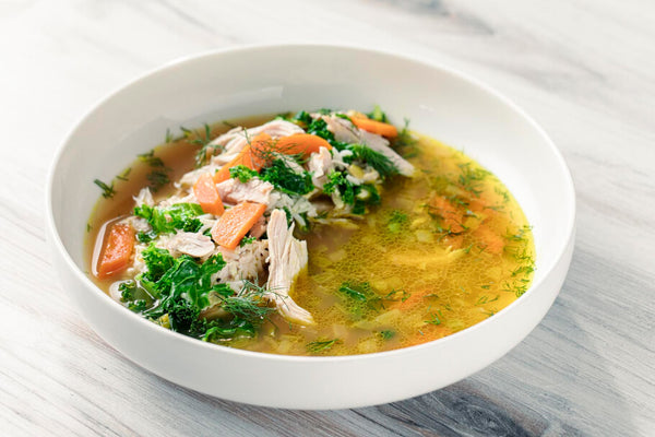 Chicken and Rice Soup with Dill and Yuzu Citrus Olive Oil