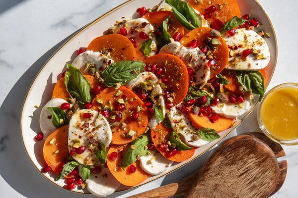 Persimmon Caprese Salad with Blood Orange Vinaigrette