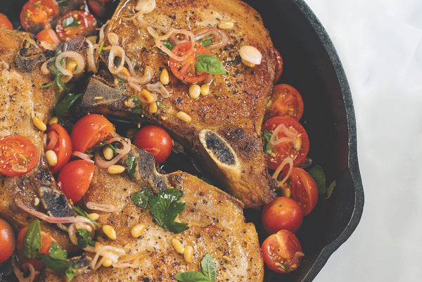 Pan-Roasted Pork Chops with Tomato-Shallot-Basil Salsa