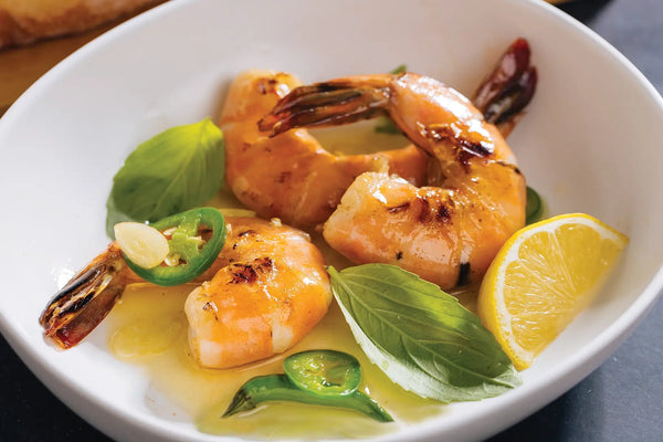 Prawns a la Plancha with Garlic, Basil, and Fresh Jalapeño